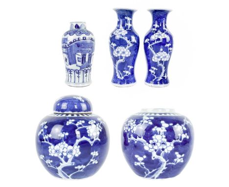 Two Chinese porcelain prunus pattern vases, late 19th century. Height 20.5cm, width 7.5cm, two Chinese prunus pattern ginger 