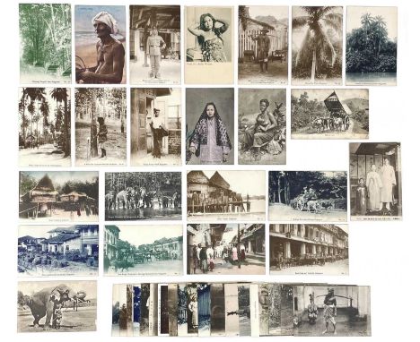 A collection of postcards of Singapore and Ceylon. Over forty postcards of Singapore and Ceylon. Some inscribed and sent by L