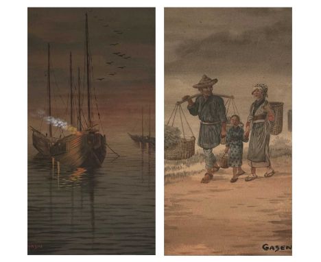 Two Chinese oil paintings, signed K. Hayashi and Gasen. Each 49.5 x 34cm. (2)Provenance: From the estate of William Arthur Bl