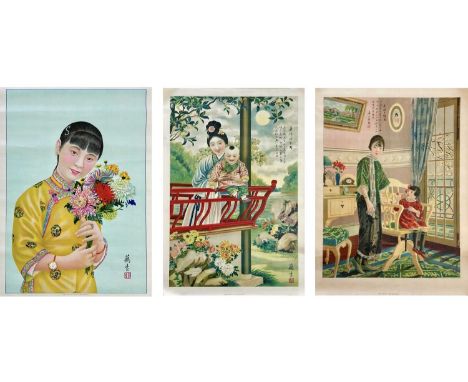 (Yuefenpai) Early 20th century Chinese posters. Three colour posters in the style of Yuefenpai (calendar/advertising posters)