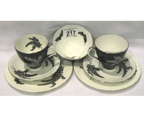 Two Royal Albert Night &amp; Day pattern trio and a matching sugar bowl. P&amp;P Group 2 (£18+VAT for the first lot and £3+VA