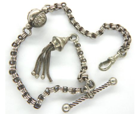 Victorian white metal Albertina watch chain, L: 27 cm, 11g. P&amp;P Group 1 (£14+VAT for the first lot and £1+VAT for subsequ