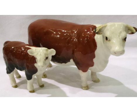 Beswick Hereford cow and calf, L: 17 cm. No cracks, chips or visible restoration. P&amp;P Group 1 (£14+VAT for the first lot 