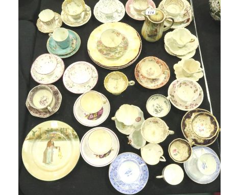 Large collection of mixed antique cups and saucers including some Sunderland lustre. Not available for in-house P&amp;P, cont