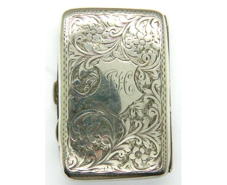 Hallmarked silver cigarette case, Birmingham assay, 12g. P&amp;P Group 1 (£14+VAT for the first lot and £1+VAT for subsequent