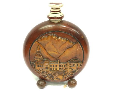 Large German Black Forest? wooden moon flask, D: 25 cm. P&amp;P Group 2 (£18+VAT for the first lot and £3+VAT for subsequent 