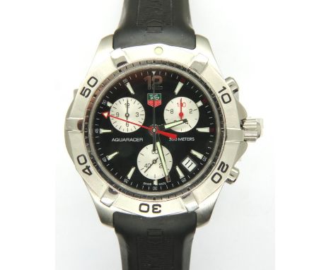 Tag Heuer Gents multi dial Aquaracer black face stainless steel  wristwatch on black rubber strap, working at lotting. P&amp;