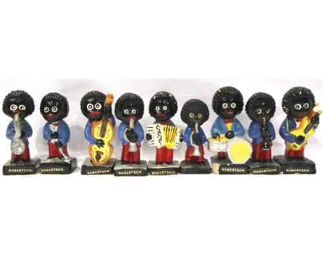 Nine Robertsons Golly band figurines. P&amp;P Group 2 (£18+VAT for the first lot and £3+VAT for subsequent lots) 