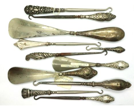 Eleven hallmarked silver antique button hooks, various assay and sizes. P&amp;P Group 1 (£14+VAT for the first lot and £1+VAT