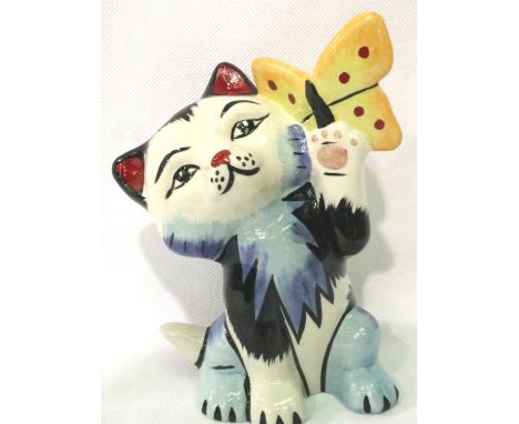 Lorna Bailey Cat, Butterfly, H: 14 cm. No cracks, chips or visible restoration. P&amp;P Group 1 (£14+VAT for the first lot an