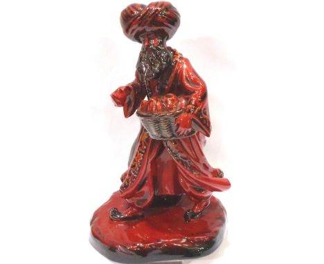 Royal Doulton flambe The Lamp Seller, H: 23 cm. No cracks, chips or visible restoration, no crazing and not marked as seconds