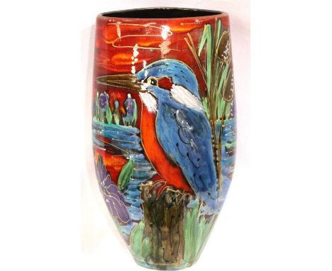 Anita Harris Kingfisher vase, signed in gold, H: 30 cm. P&amp;P Group 2 (£18+VAT for the first lot and £3+VAT for subsequent 