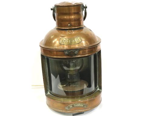Copper and brass ships lantern, converted to electric, H: 36 cm. Not available for in-house P&amp;P, contact Paul O'Hea at Ma