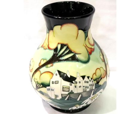 Moorcroft large globular vase in the Windermere Daisy pattern limited edition 29/35, artist Nicola Slaney, H: 24 cm, No crack