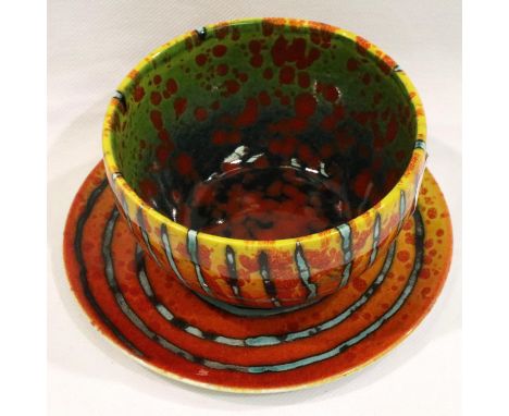 Anita Harris bowl and plate, in the Brimstone pattern, signed in gold, D: 10 cm. No cracks, chips or visible restoration. P&a