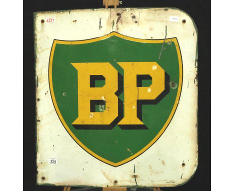 Authentic vintage metal and enamel wall sign single side BP in shield logo, 68 x 77 cm. Minor losses/damage. Not available fo