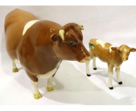 Beswick Guernsey bull and calf, L: 20 cm. No cracks, chips or visible restoration. P&amp;P Group 2 (£18+VAT for the first lot