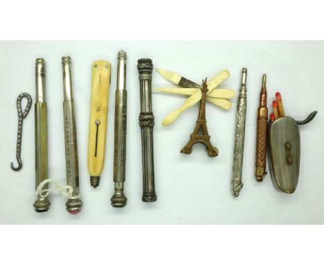 Collection of white metal propelling pencils and a vesta case (7). P&amp;P Group 1 (£14+VAT for the first lot and £1+VAT for 