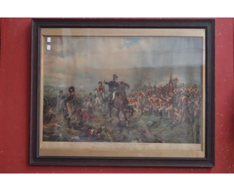 Robert Hillingford, after, What Will They Say of This in England, The Battle of Waterloo, lithograph, 54cm x 80cm, oak framed