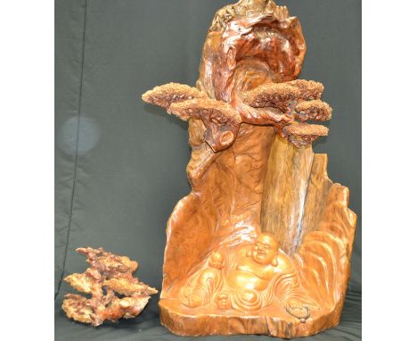 Chinese umbrella/stick stand; Budha sitting under a tree made out of hardwood