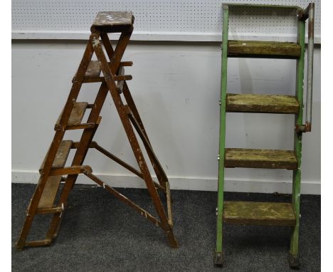 A vintage wooden stepladder by J.H. Heathman; another ladder (2) 