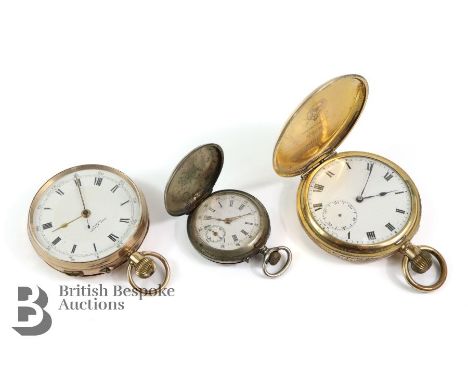 Gentleman's 9ct gold John Russell open face pocket watch, white enamel dial with Roman numerals, face measures approx. 45mm, 