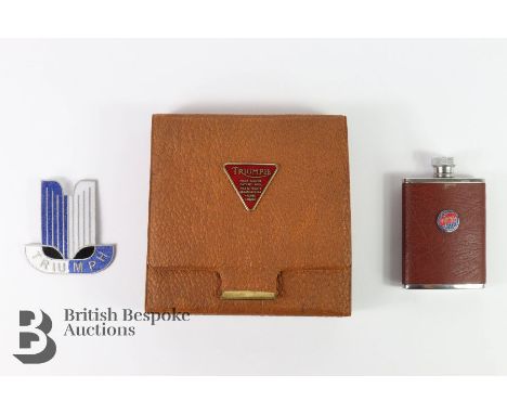 1960's Triumph Accessory vanity set, drinks flask and Triumph fabric blazer badge.&nbsp;

-