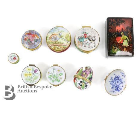 Quantity of enamel boxes, including Shire Horse, Wedgwood Enamel, Royal Worcester Happy Anniversary, Limoges, Crummies floral