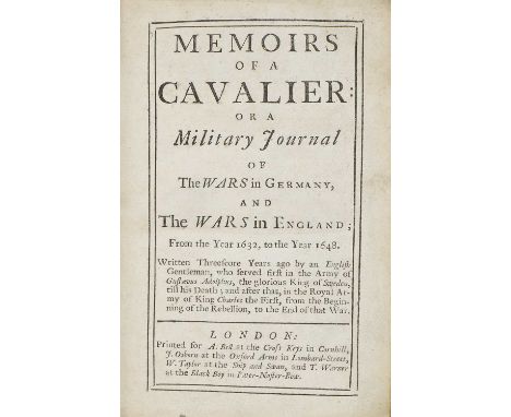 [Defoe, Daniel]: Memoirs of a Cavalier, or, A Military Journal of the Wars in Germany and the Wars in England. L, for A. Bell