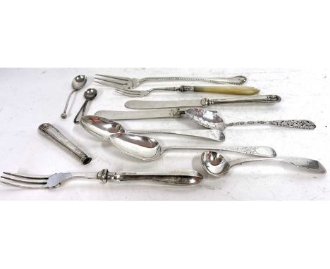 Mixed Lot: Victorian long handled pickle fork, hallmarked for Birmingham 1896, makers mark Levi &amp; Salaman, Victorian and 