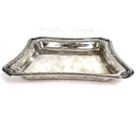 A Vintage Cardeilhac Paris white metal dish with Minerva hallmark, of shaped square form, 230 x 234mm, 584gms