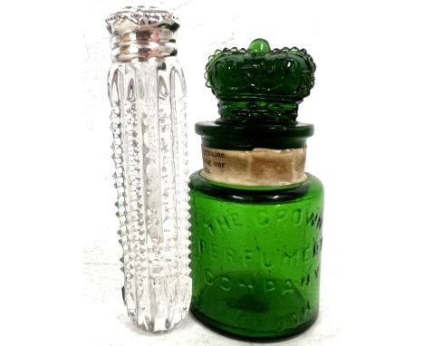 Mixed Lot:  An Edwardian glass scent bottle of cylindrical form having a faceted design with screw on silver lid, hallmarked 