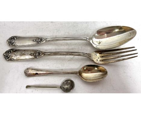 Mixed Lot:  French silver fork and spoon, EPNS teaspoon and a coin spoon