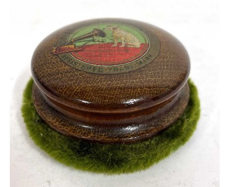A vintage HMV gramophone record cleaner/brush, detailed to the top with His Master's Voice "Nipper"