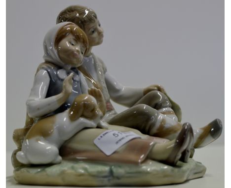 LLADRO DOUBLE FIGURINE ORNAMENT "BOY & GIRL WITH PUPPY" CONDITION - VERY GOOD, NO SIGNS OF ANY DAMAGE