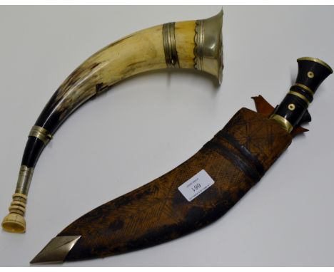 GHURKHA STYLE KNIFE & HORN BUGLE DISPLAY     