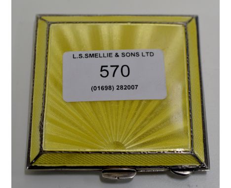 ART DECO BIRMINGHAM SILVER GUILLOCHE ENAMEL SQUARE SUNRISE DESIGN POWDER COMPACT     