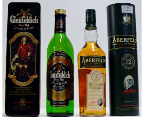 THE ABERFELDY 12 YEARS OLD SINGLE HIGHLAND MALT SCOTCH WHISKY WITH PRESENTATION TIN - 70CL, 40% VOL & GLENFIDDICH SPECIAL OLD