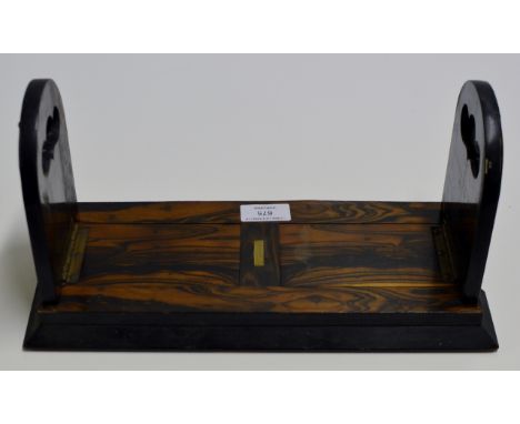 FINE COROMANDEL WOOD  BRASS BOUND ADJUSTABLE BOOK TROUGH SET WITH BANDED AGATE CABOCHONS