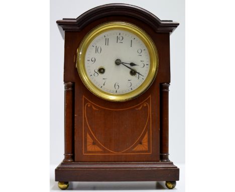 INLAID MAHOGANY STRIKING MANTLE CLOCK     