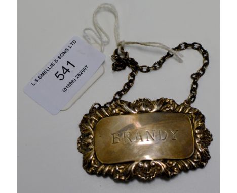 BIRMINGHAM SILVER BRANDY DECANTER TAG     