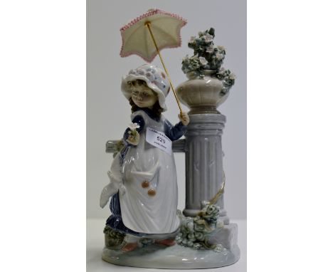 LLADRO FIGURINE ORNAMENT "YOUNG GIRL WITH PARASOL SURROUNDED BY FLOWERS"     