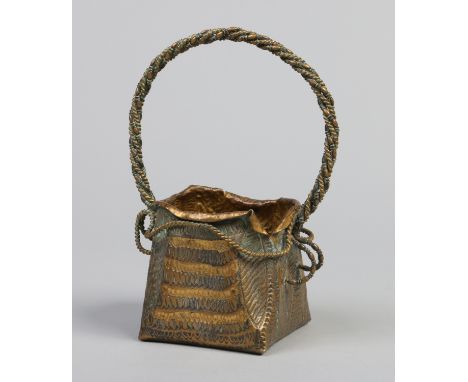 A Russian metal sugar basket with corded handle and raffin work body, 23cm   Condition Report. To be used as a guide only.  T