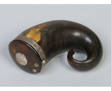 A 19th century Scottish horn snuff mull with white metal mounts, 8cm.   Condition Report. To be used as a guide only.  Good c