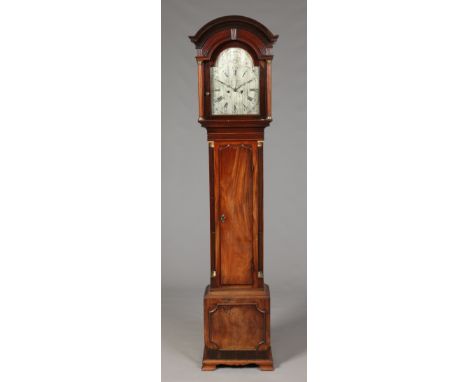 A George III mahogany 8 day longcase clock by George Felton, B, North. With engraved silvered arch top dial incorporating a c