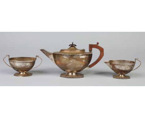 A George V silver three part tea service by I. S. Greenberg & Co. Assayed Birmingham 1937. Gross weight 1038 grams.   Conditi