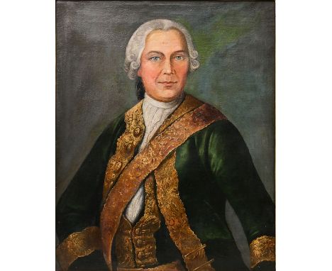 Meuser, (A.G. ?), 18. Jh.Bildnis "Carl Christian von Below im Alter von 44 Jahren". Öl auf Leinwand, 1757. Rückseitig ausführ