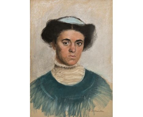 Wollanke, EllyDamenbildnis. Um 1910. Pastell/ Tonpapier, sign., 55 x 40,5 cm, hinter Blende. Portrait of a lady, ca. 1910, pa