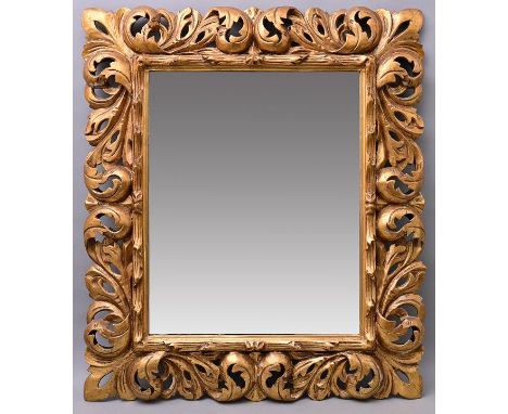 Großer florentiner Rahmen, 19 Jh.Holz, geschnitzt, vergoldet. Spiegelglas beigegeben. Falzmaß 69,5 x 56 cm Large Florentine f