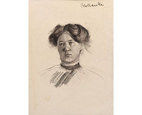 Wollanke, EllyBildnis einer Dame mit Hochsteck-Frisur. Kohlezeichnung, sign, dat. "März 1910", partiell Knitter. 58 x 43 cm. 